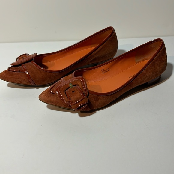 VIA SPIGA Rust Suede Leather Belted Buckle Accent Ballet Flats Pointed Toe 9.5M - Picture 2 of 8